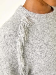 Roman Grey Petite Fringe Shoulder Knit Jumper - Image 5 of 5