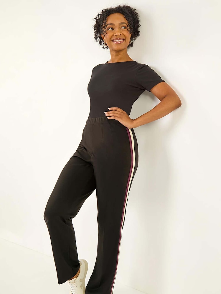 Roman Black Petite Side Stripe Stretch Trousers - Image 1 of 5 Roman Black Petite Side Stripe Stretch Trousers - Image 1 of 5