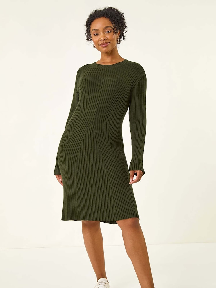 Roman Green Petite Ribbed Knitted Dress - Image 1 of 5
