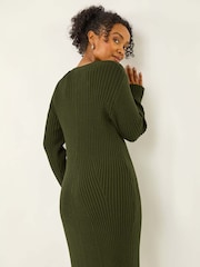 Roman Green Petite Ribbed Knitted Dress - Image 2 of 5