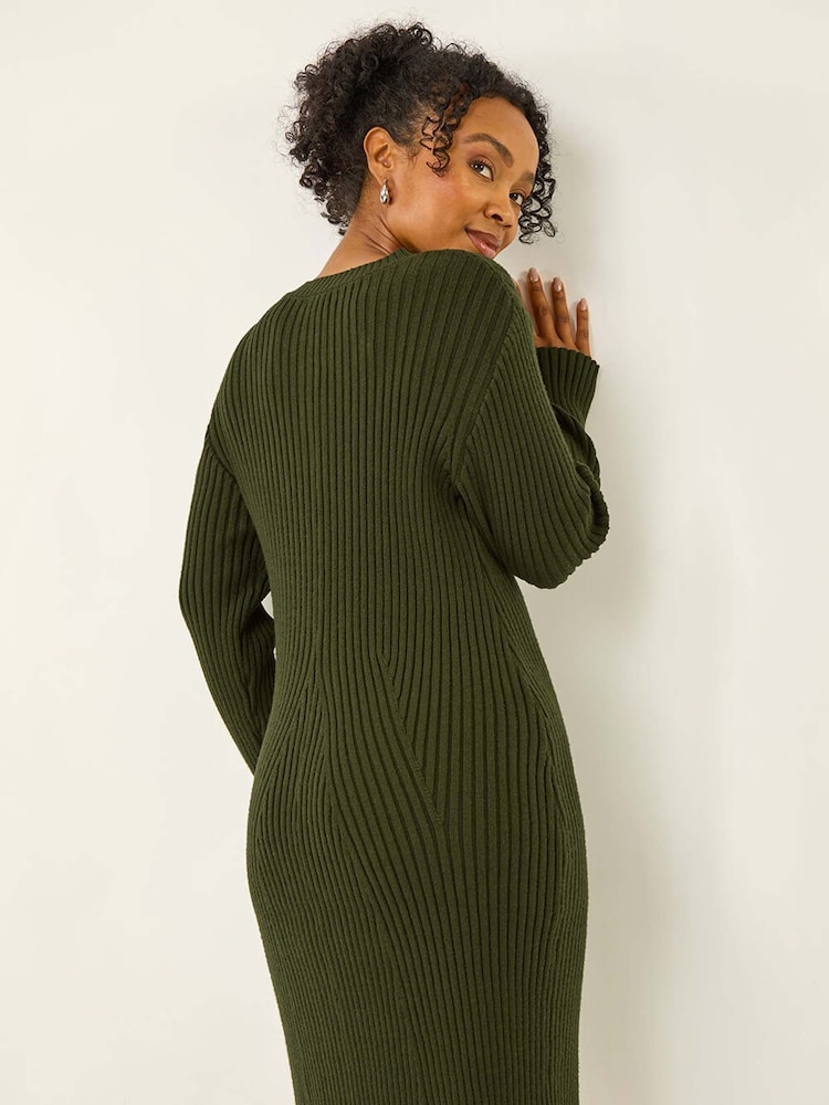 Roman Green Petite Ribbed Knitted Dress - Image 2 of 5