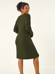 Roman Green Petite Ribbed Knitted Dress - Image 3 of 5