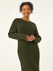 Roman Green Petite Ribbed Knitted Dress - Image 4 of 5