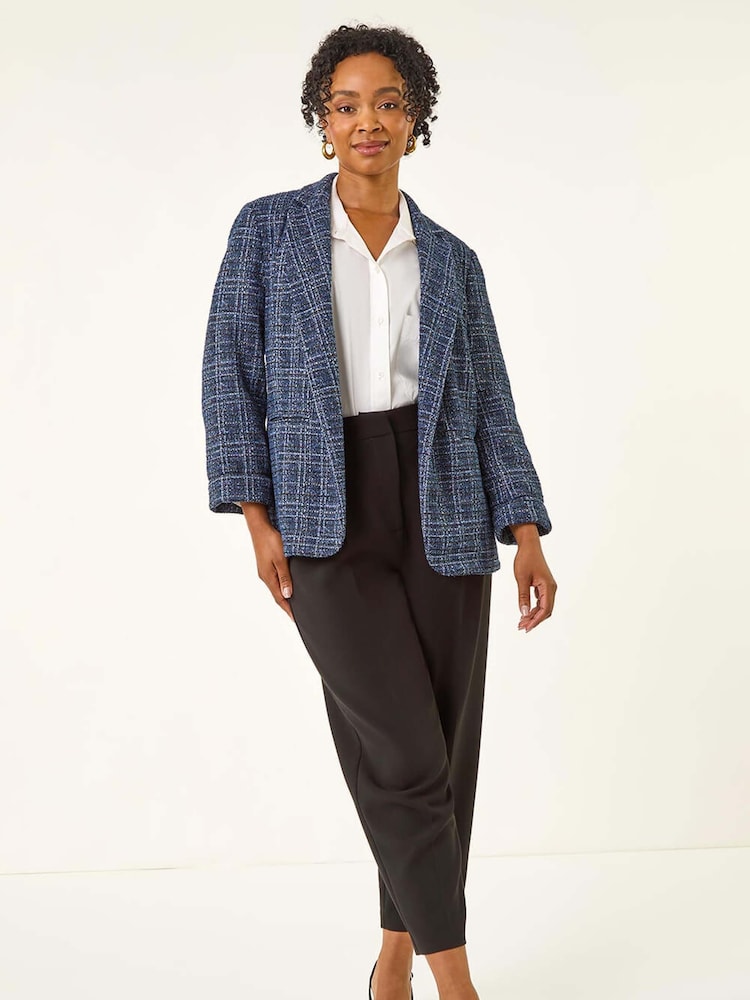 Roman Blue Petite Boucle Stretch Blazer - Image 2 of 5 Roman Blue Petite Boucle Stretch Blazer - Image 2 of 5