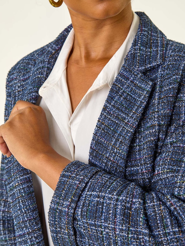 Roman Blue Petite Boucle Stretch Blazer - Image 5 of 5 Roman Blue Petite Boucle Stretch Blazer - Image 5 of 5