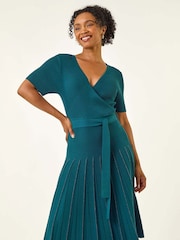 Roman Blue Petite Tie Waist Knitted Dress - Image 4 of 5