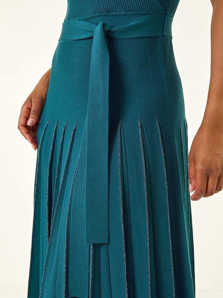 Roman Blue Petite Tie Waist Knitted Dress - Image 5 of 5