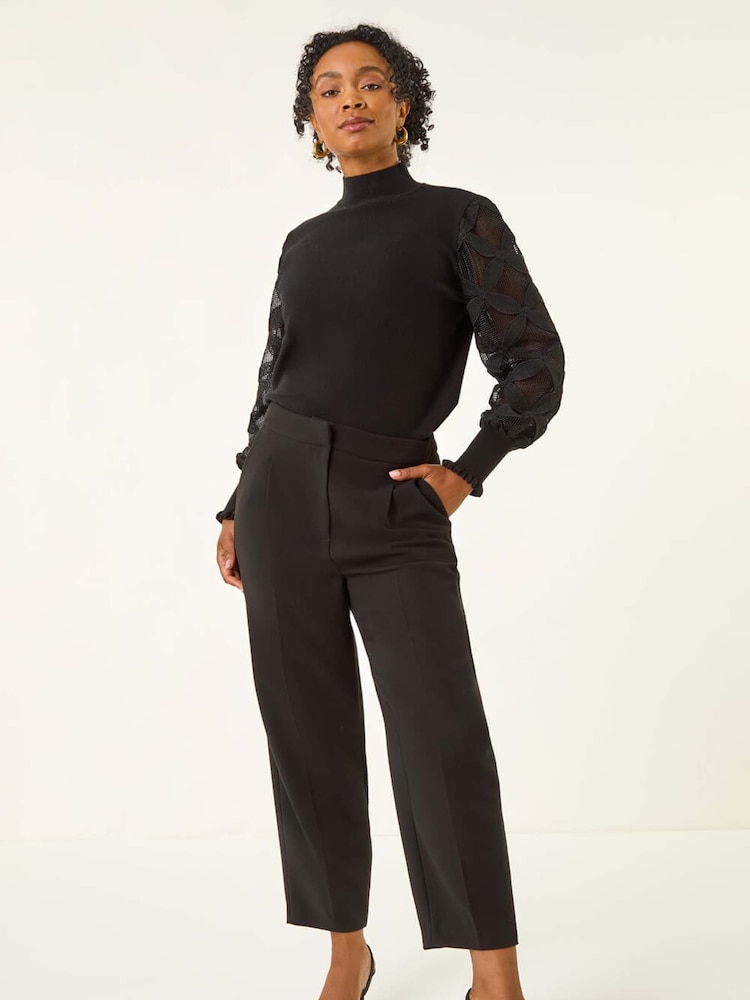 Roman Black Petite Lace Sleeve Knit Jumper - Image 2 of 5