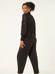 Roman Black Petite Lace Sleeve Knit Jumper - Image 3 of 5