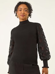 Roman Black Petite Lace Sleeve Knit Jumper - Image 4 of 5