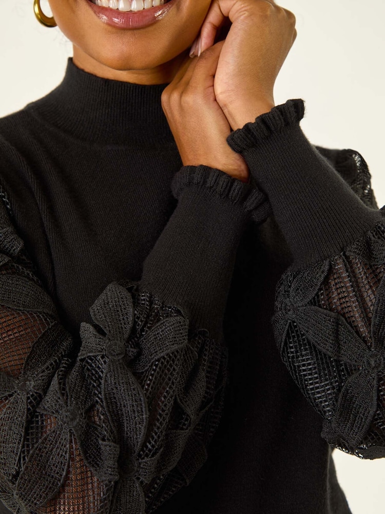 Roman Black Petite Lace Sleeve Knit Jumper - Image 5 of 5