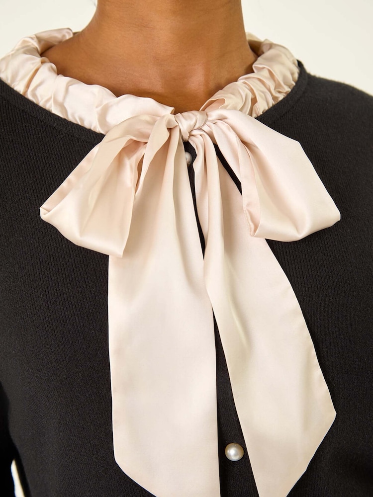 Roman Black Petite Tie Neck Frill Hem Cardigan - Image 5 of 5 Roman Black Petite Tie Neck Frill Hem Cardigan - Image 5 of 5