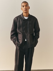 Marrón chocolate - Nothing Ordinary Pure Linen Herringbone Chore Jacket - Imagen 1 de 6