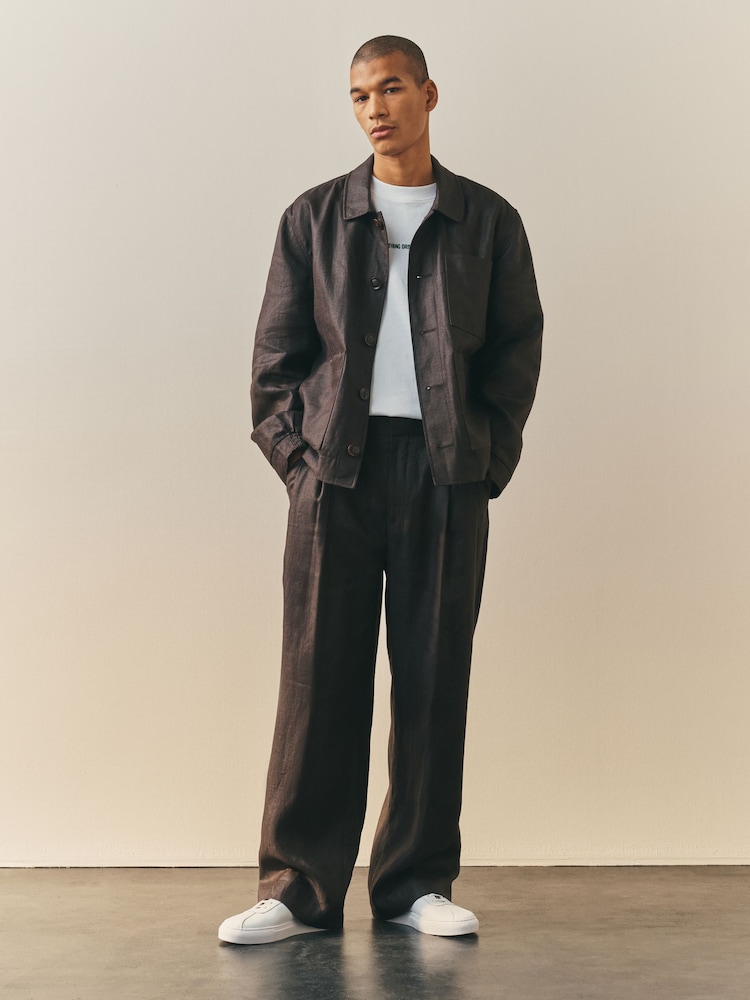 Marrón chocolate - Nothing Ordinary Pure Linen Herringbone Chore Jacket - Imagen 2 de 6