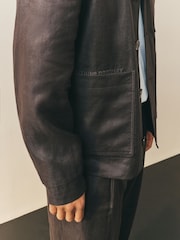 Marrón chocolate - Nothing Ordinary Pure Linen Herringbone Chore Jacket - Imagen 6 de 6