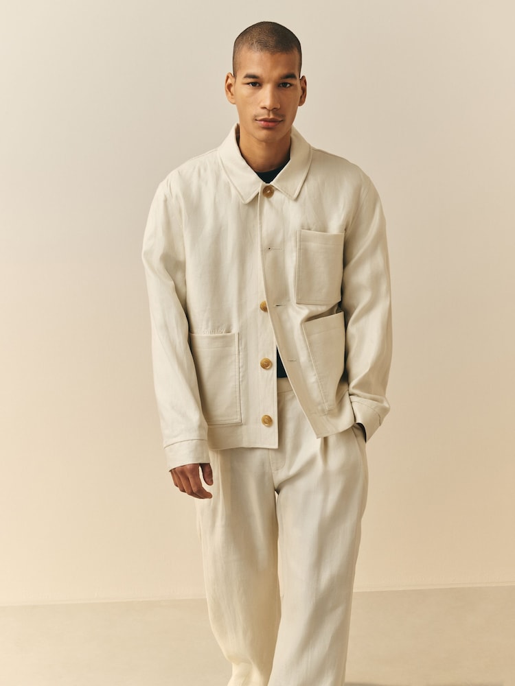 Natural - Nothing Ordinary Pure Linen Herringbone Chore Jacket - Imagen 1 de 6