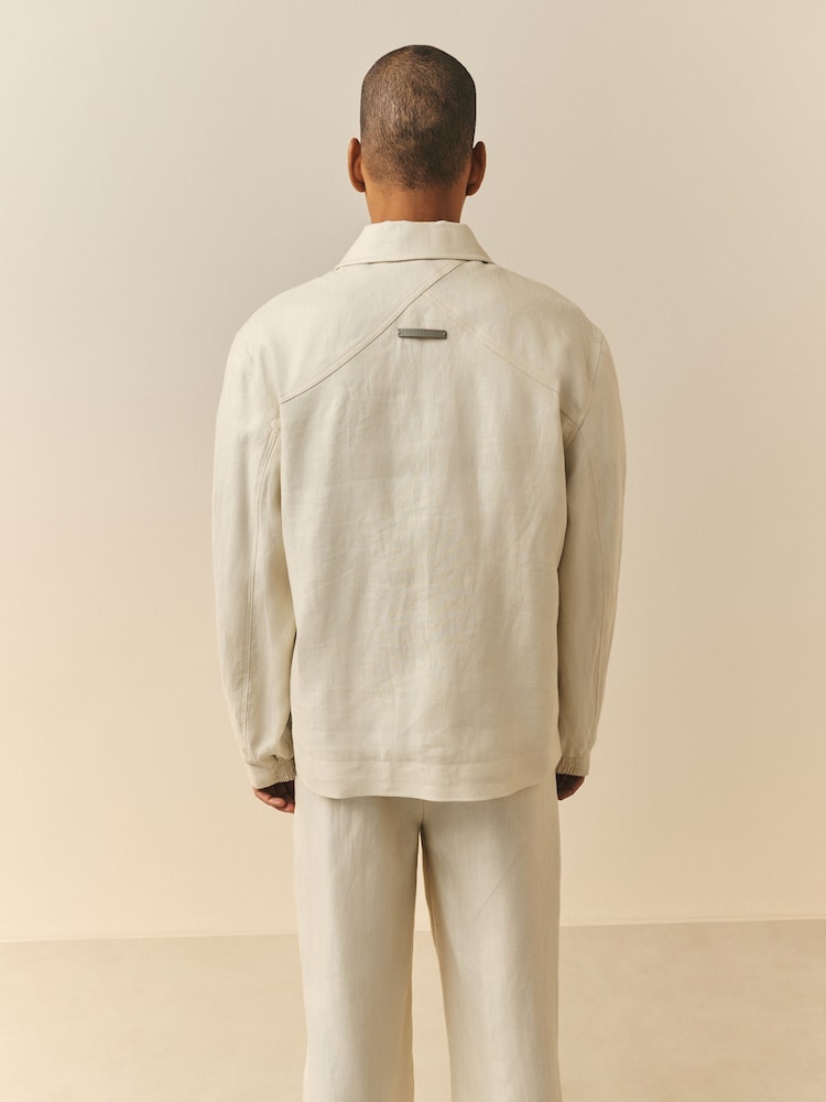 Natural - Nothing Ordinary Pure Linen Herringbone Chore Jacket - Imagen 2 de 6