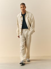 Natural - Nothing Ordinary Pure Linen Herringbone Chore Jacket - Imagen 3 de 6