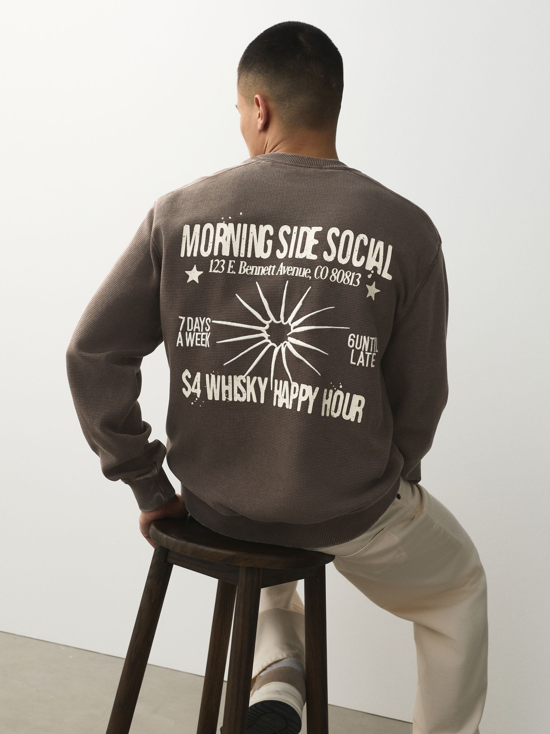 Buy Brown Waffle Texture Graphic Print Crew Neck Sweatshirt from