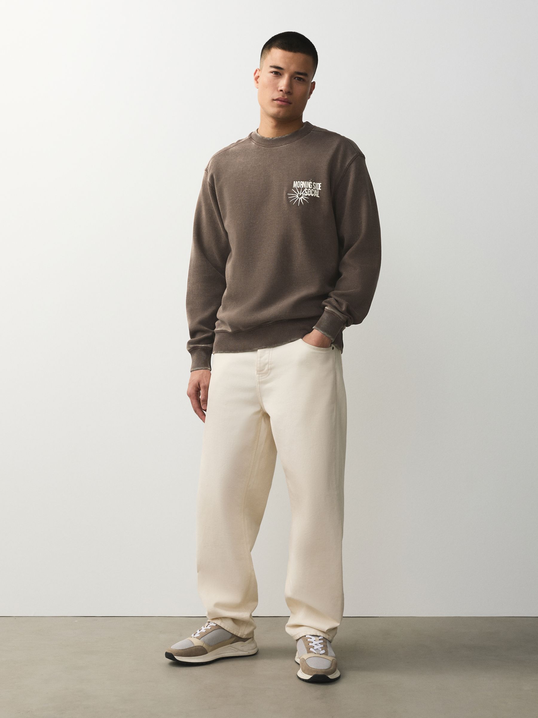 Buy Brown Waffle Texture Graphic Print Crew Neck Sweatshirt from