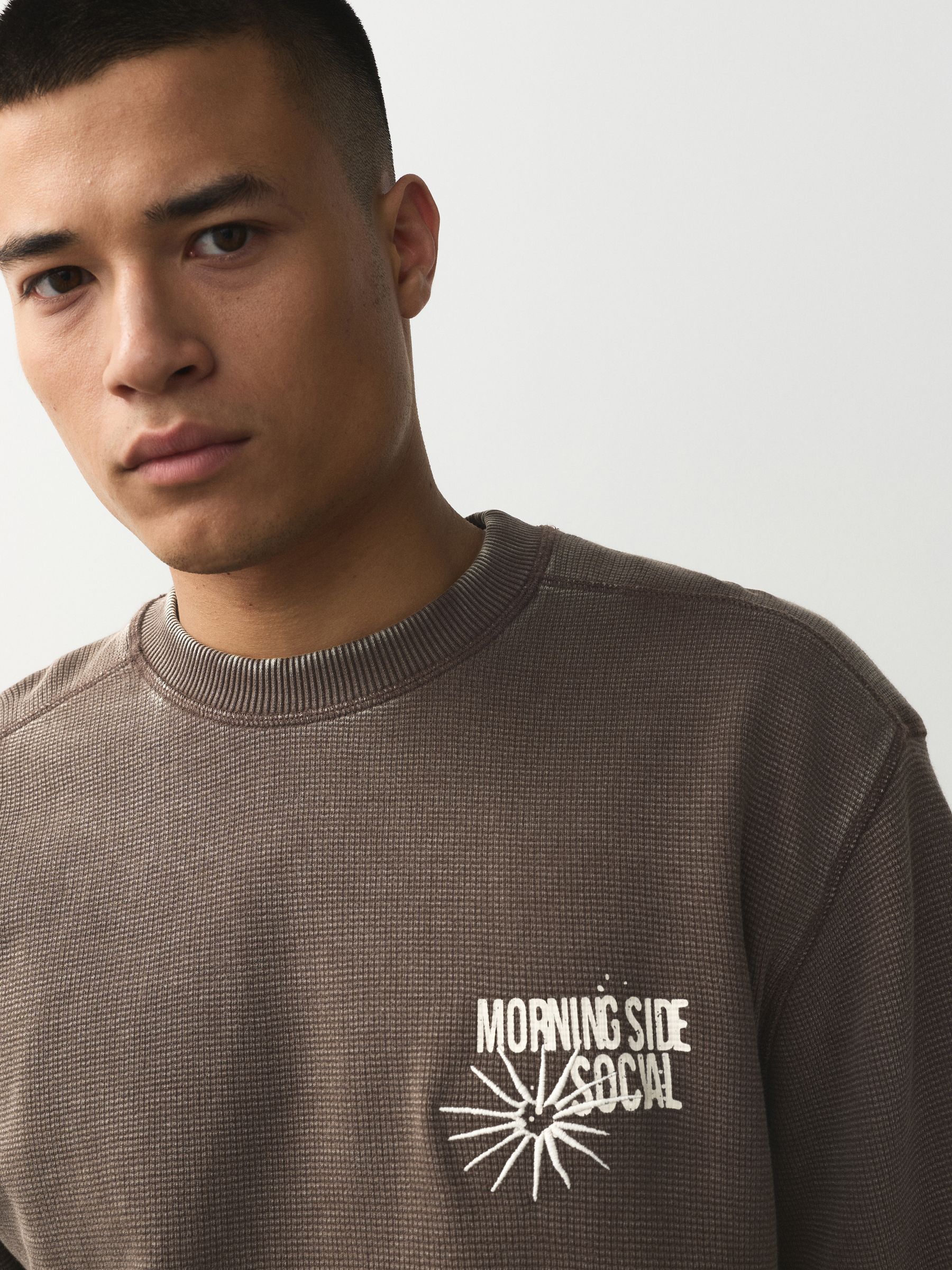 Buy Brown Waffle Texture Graphic Print Crew Neck Sweatshirt from