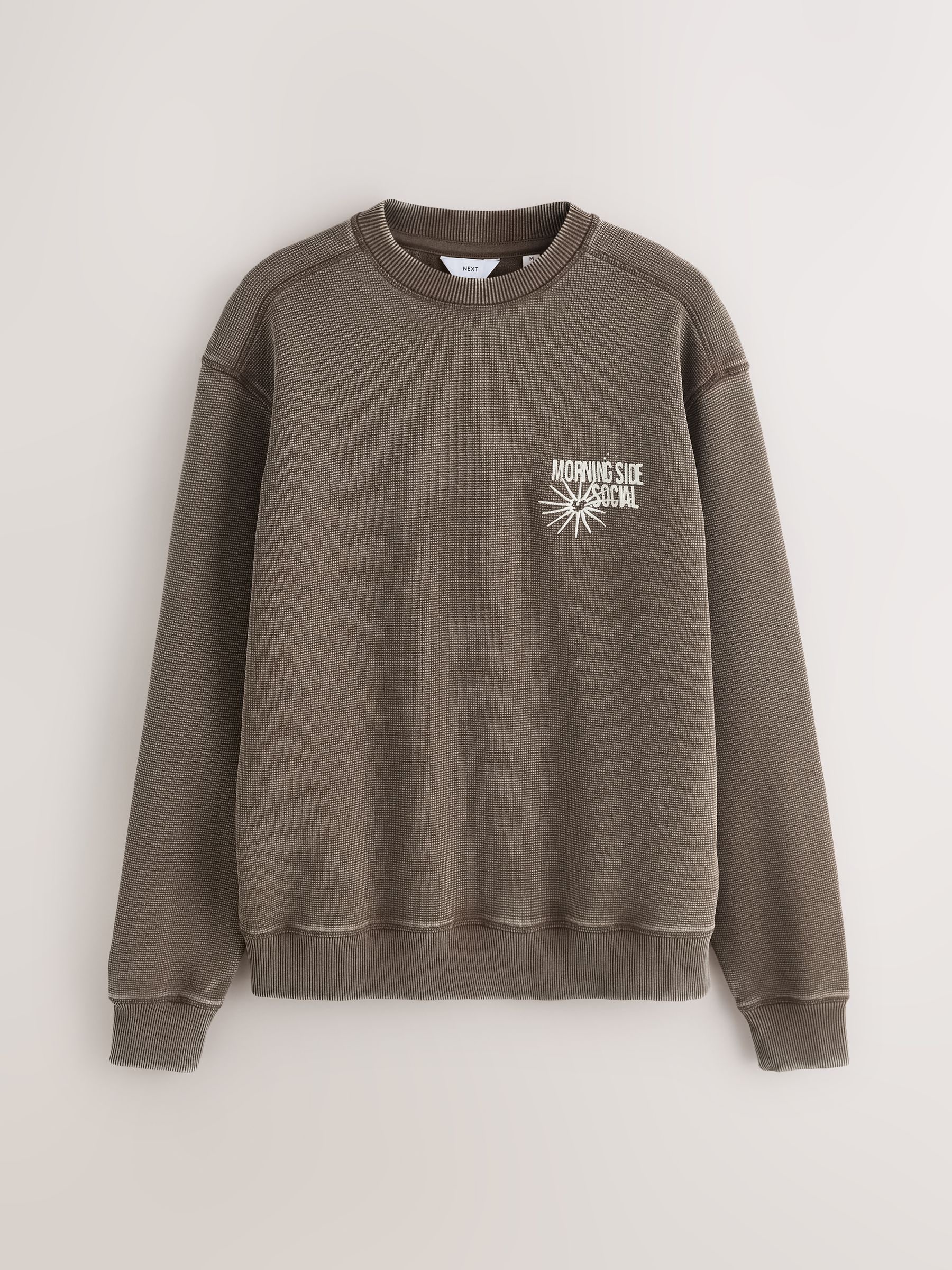 Buy Brown Waffle Texture Graphic Print Crew Neck Sweatshirt from