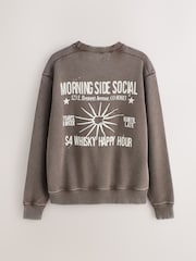 Brown Waffle Texture Graphic Print Crew Neck Sweatshirt - Image 6 of 8