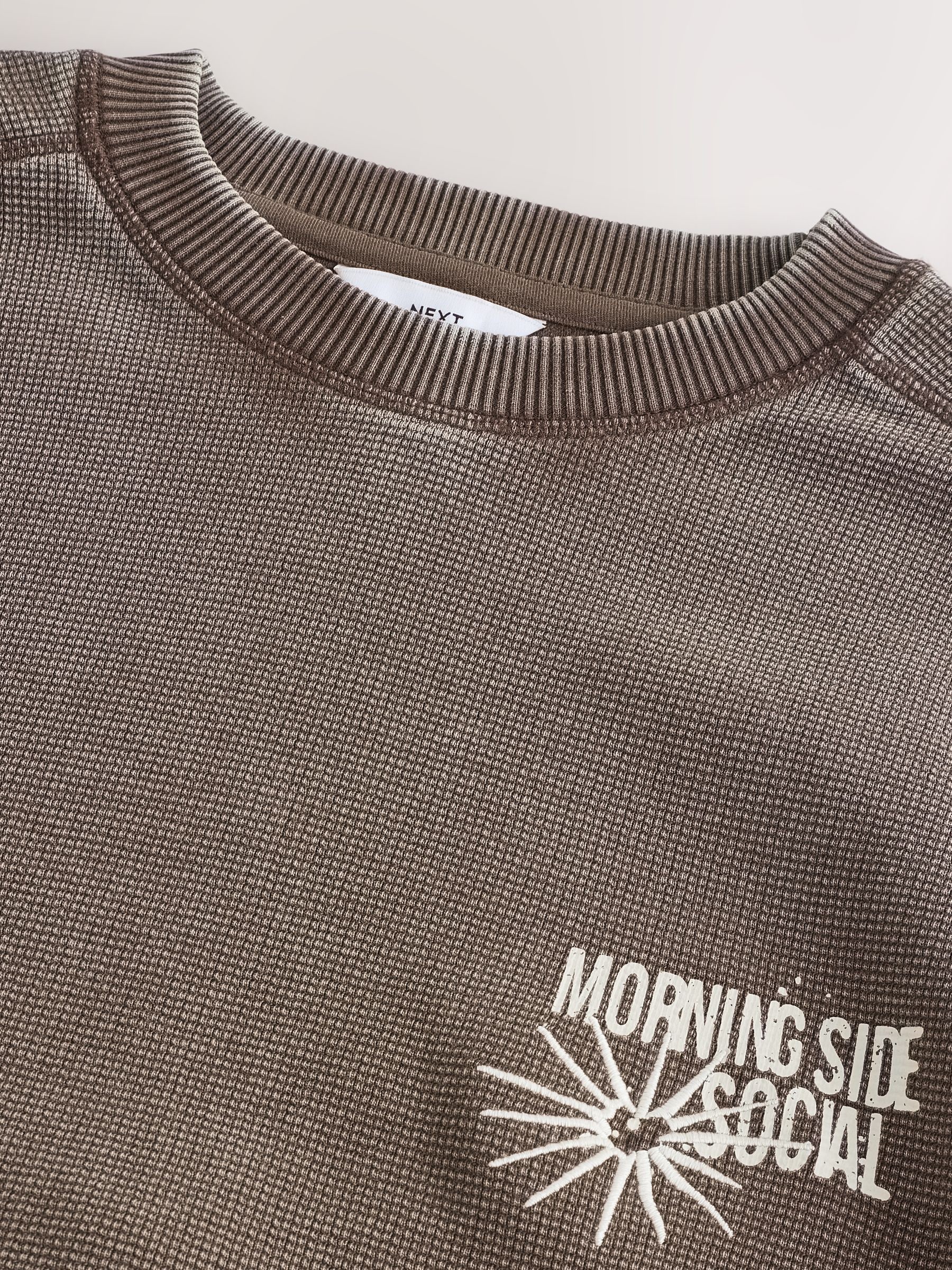 Buy Brown Waffle Texture Graphic Print Crew Neck Sweatshirt from