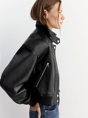 BHOEM Leather Biker Crop Black Jacket - Image 5 of 6