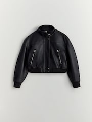 Veste motard raccourcie en cuir véritable - Image 7 de 7