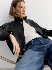 BHOEM Black Real Leather Biker Crop Jacket - Image 8 of 9