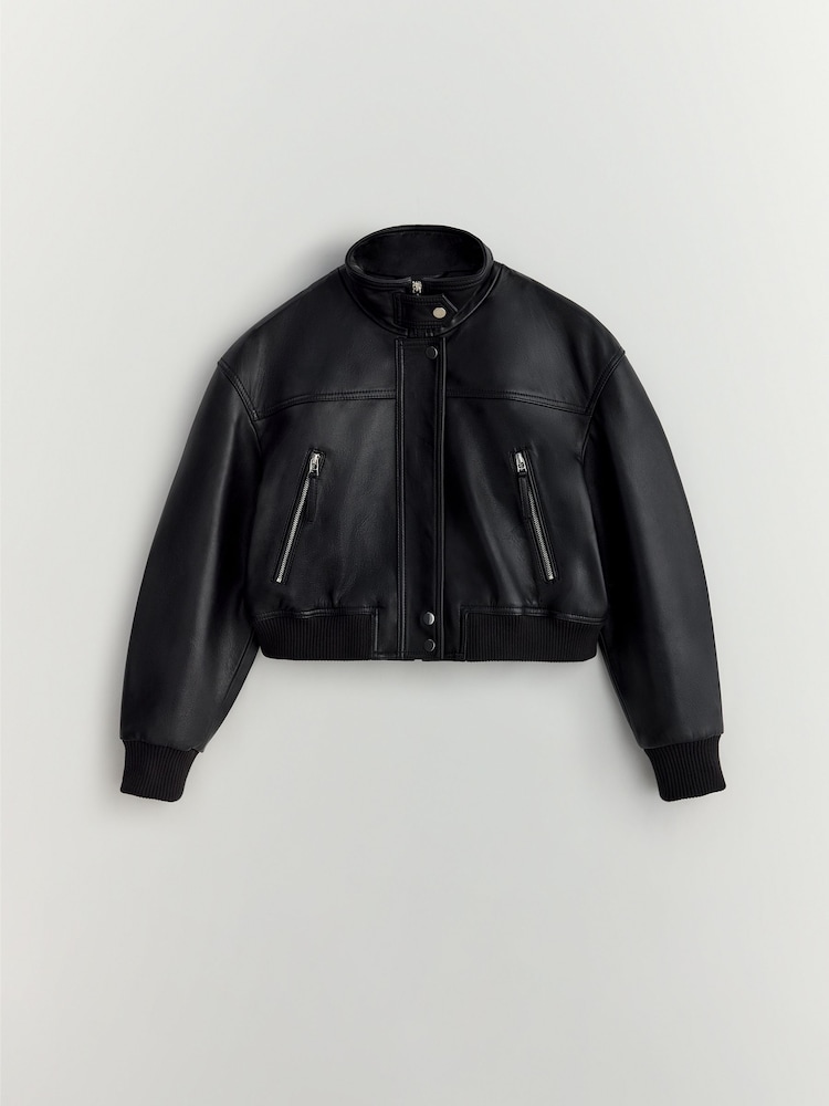 BHOEM Black Real Leather Biker Crop Jacket - Image 9 of 9