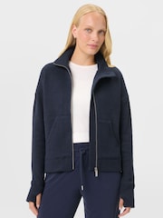 Sweaty Betty Blue Restful Boucle Zip Through Sweatshirt - Image 6 of 7