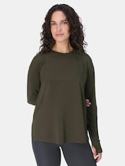 Sweaty Betty Green Soft Flow Studio Longline Long Sleeve Top - Image 1 of 7