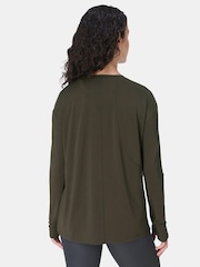 Sweaty Betty Green Soft Flow Studio Longline Long Sleeve Top - Image 2 of 7