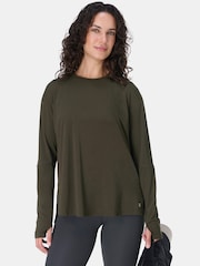 Sweaty Betty Green Soft Flow Studio Longline Long Sleeve Top - Image 4 of 7