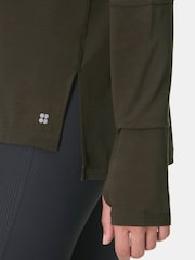 Sweaty Betty Green Soft Flow Studio Longline Long Sleeve Top - Image 6 of 7