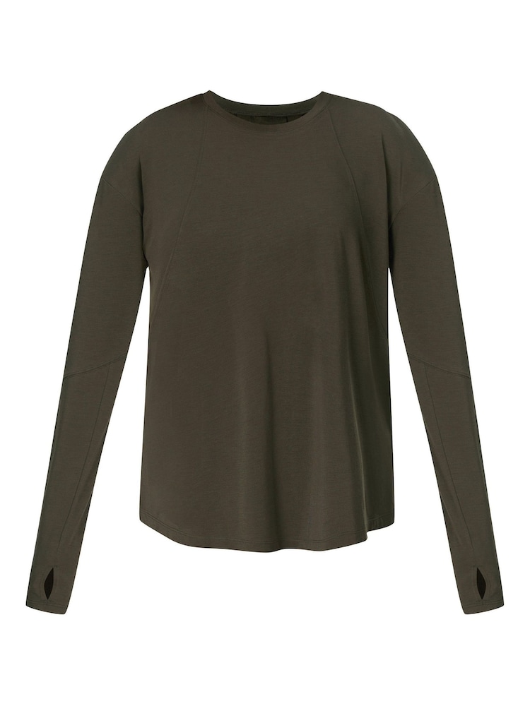 Sweaty Betty Green Soft Flow Studio Longline Long Sleeve Top - Image 6 of 6 Sweaty Betty Green Soft Flow Studio Longline Long Sleeve Top - Image 6 of 6
