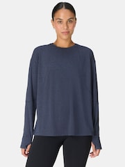 Sweaty Betty Blue Soft Flow Studio Longline Long Sleeve Top - Image 1 of 7