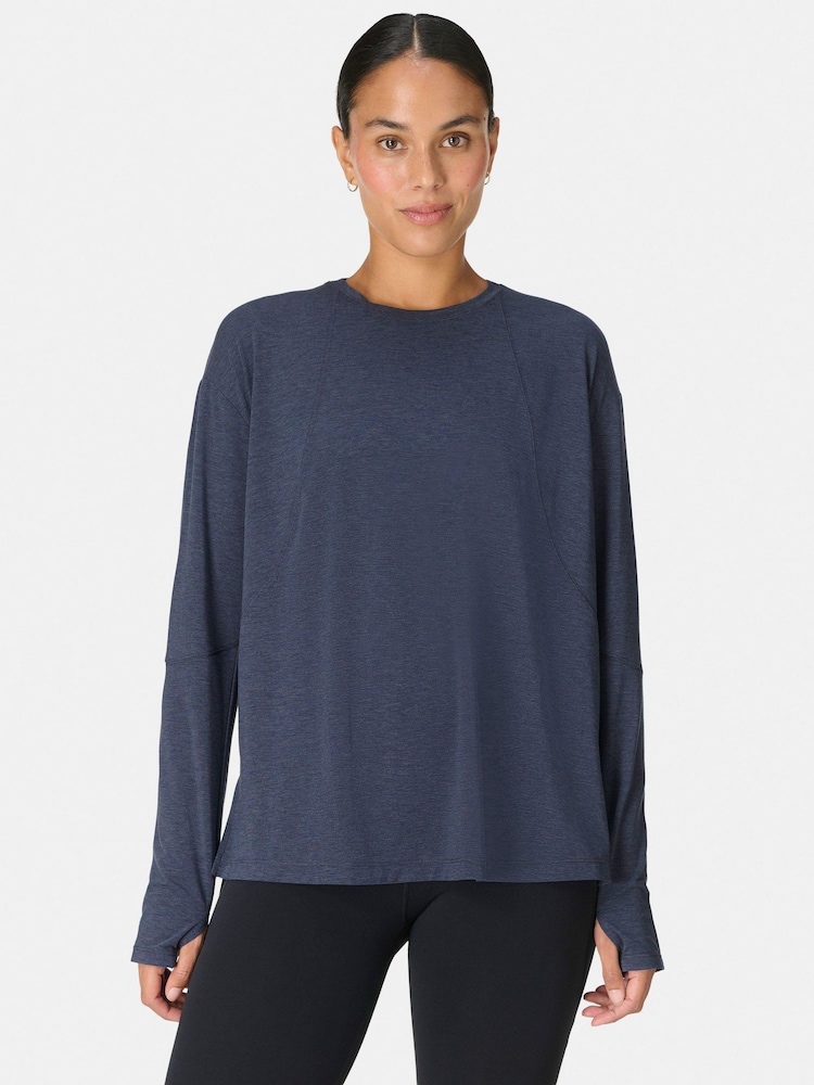 Sweaty Betty Blue Soft Flow Studio Longline Long Sleeve Top - Image 1 of 7 Sweaty Betty Blue Soft Flow Studio Longline Long Sleeve Top - Image 1 of 7