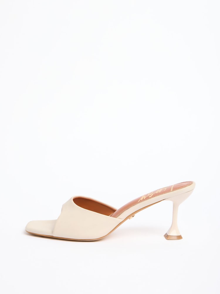 Lipsy White Faux Leather Flared Heel Slip On Mid Heel Mule Sandals - Image 5 of 5