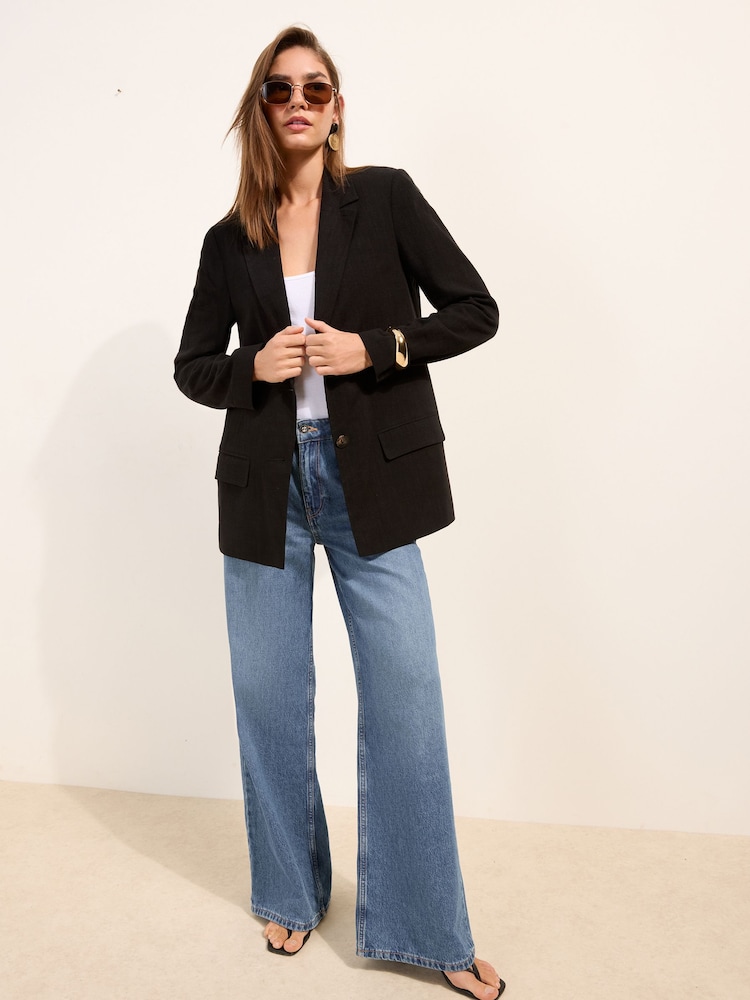 Friends Like These Black Boyfriend Blazer with Linen - Image 2 of 4