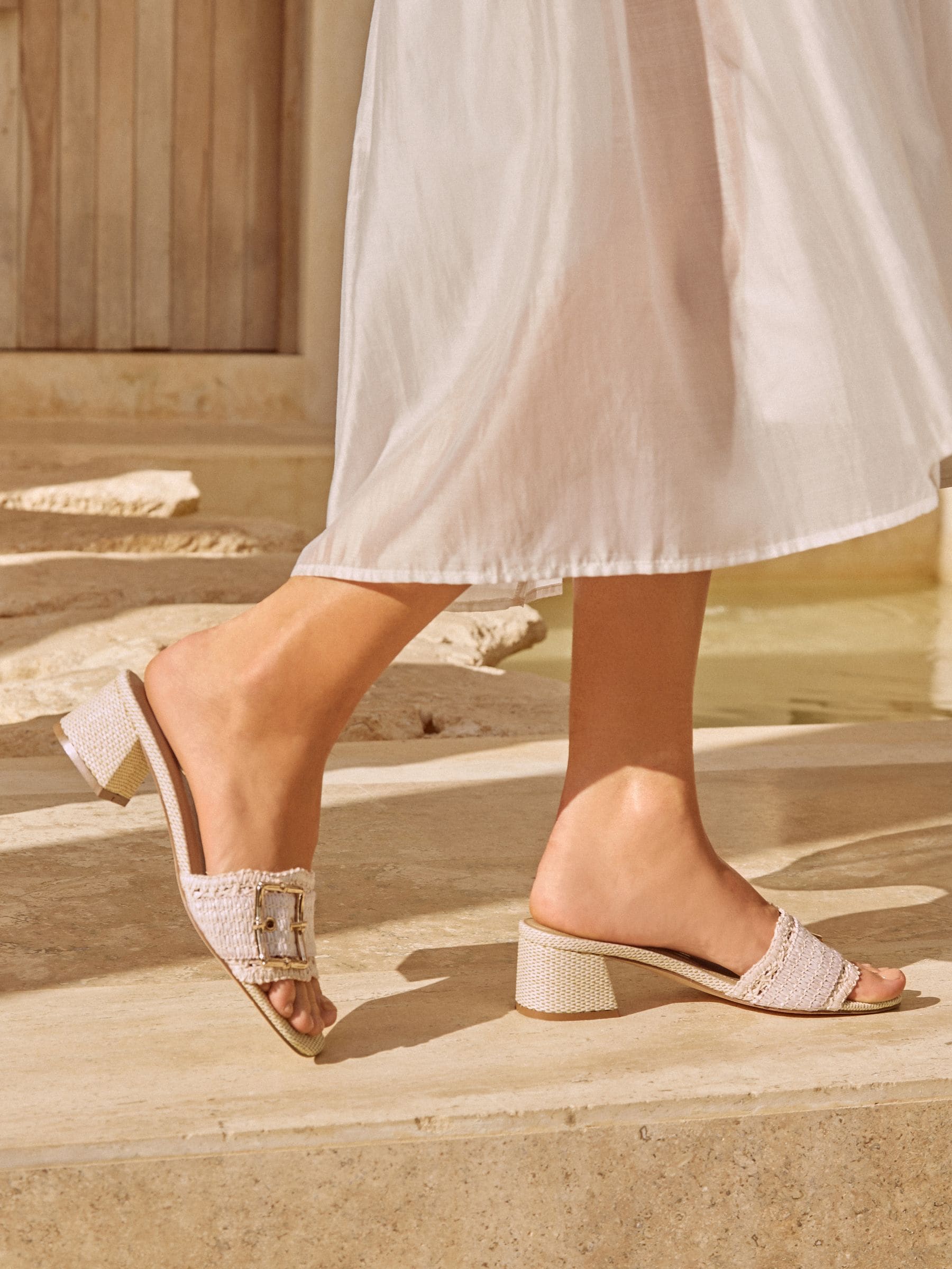 Buy Lipsy Cream Raffia Buckle Detail Summer Low Block Heel Mule