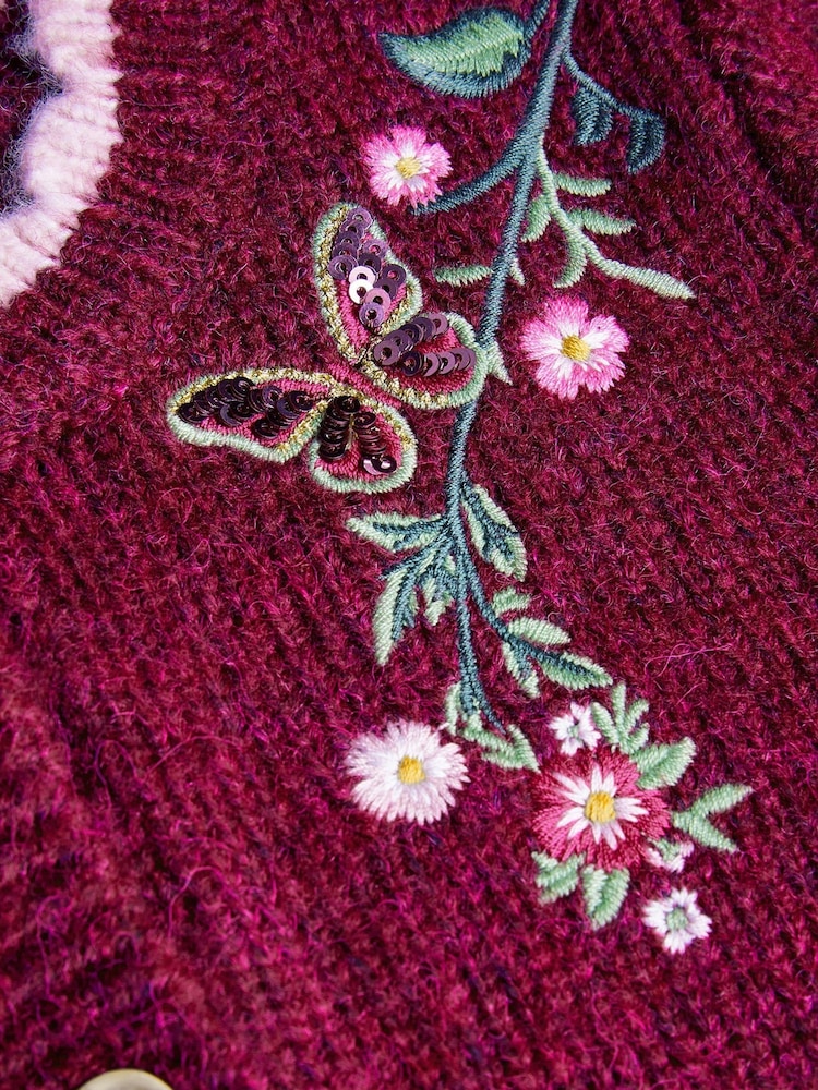 Monsoon Red Floral Embroidered Cardigan - Image 4 of 4