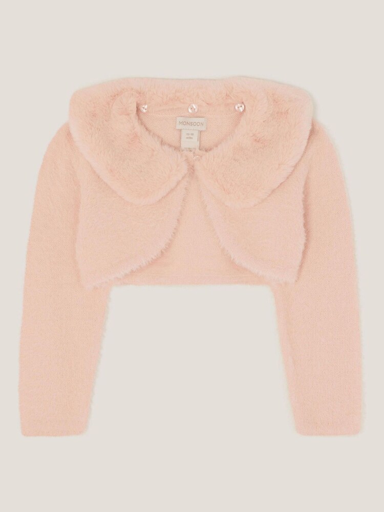Monsoon Pink Baby Detachable Collar Fuzzy Cardigan - Image 1 of 3