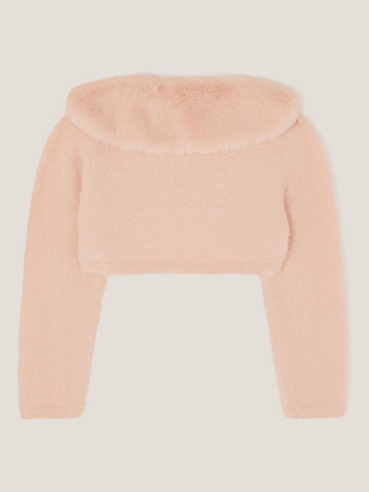 Monsoon Pink Baby Detachable Collar Fuzzy Cardigan - Image 2 of 3