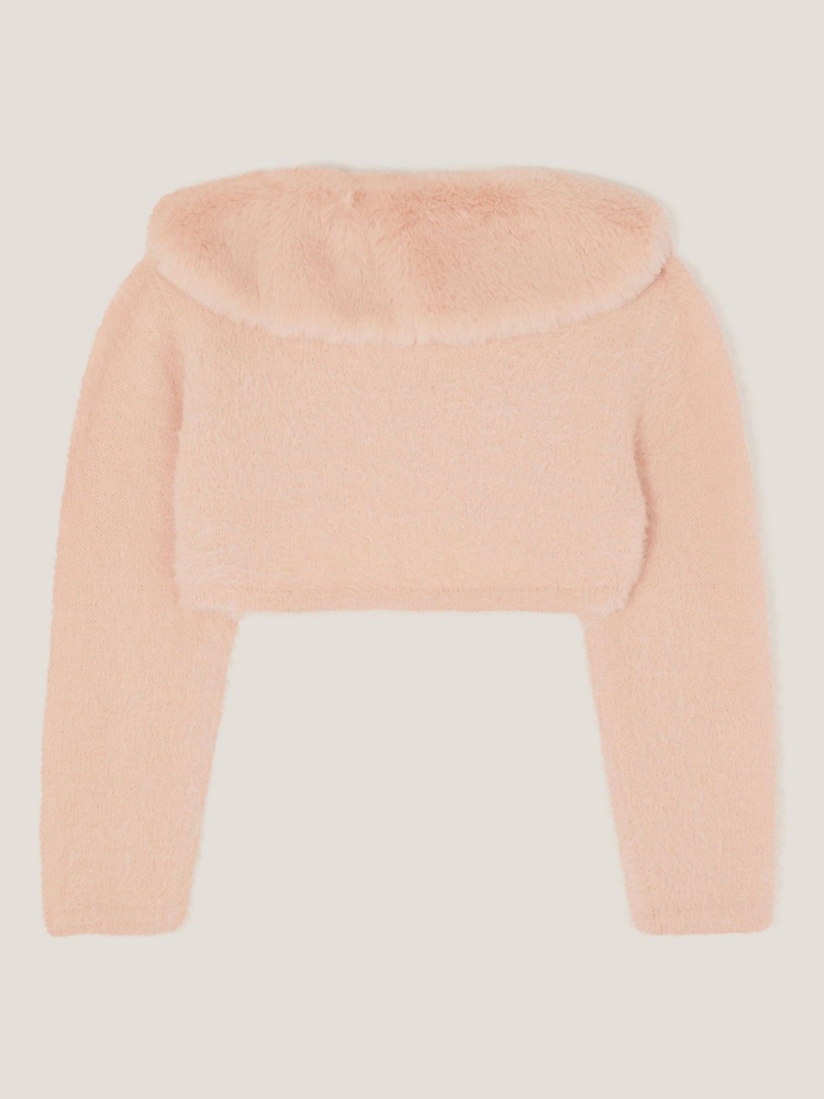 Monsoon Pink Baby Detachable Collar Fuzzy Cardigan - Image 2 of 3 Monsoon Pink Baby Detachable Collar Fuzzy Cardigan - Image 2 of 3