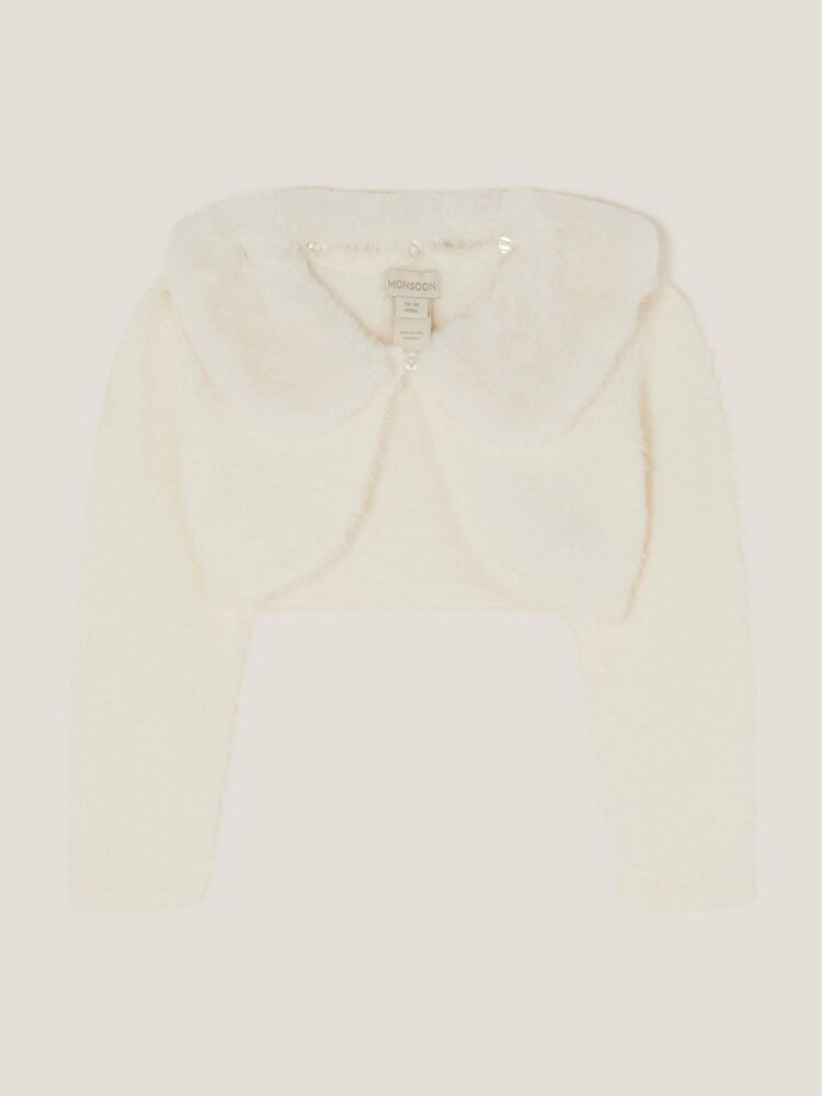Monsoon Cream Baby Detachable Collar Fuzzy Cardigan - Image 1 of 3