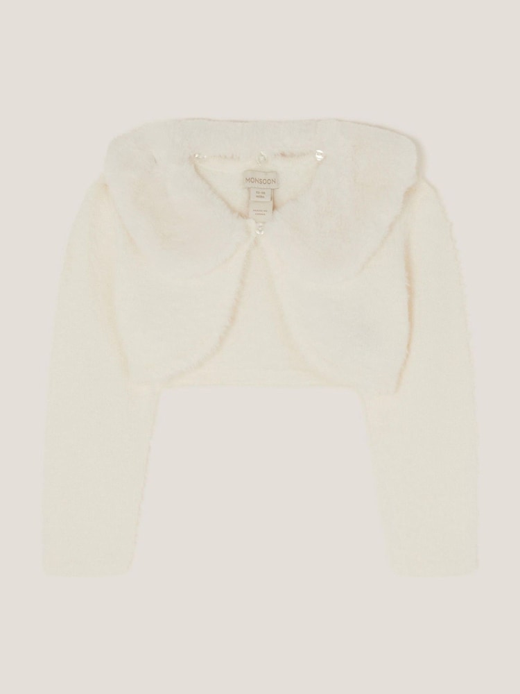 Monsoon Cream Baby Detachable Collar Fuzzy Cardigan - Image 1 of 3 Monsoon Cream Baby Detachable Collar Fuzzy Cardigan - Image 1 of 3