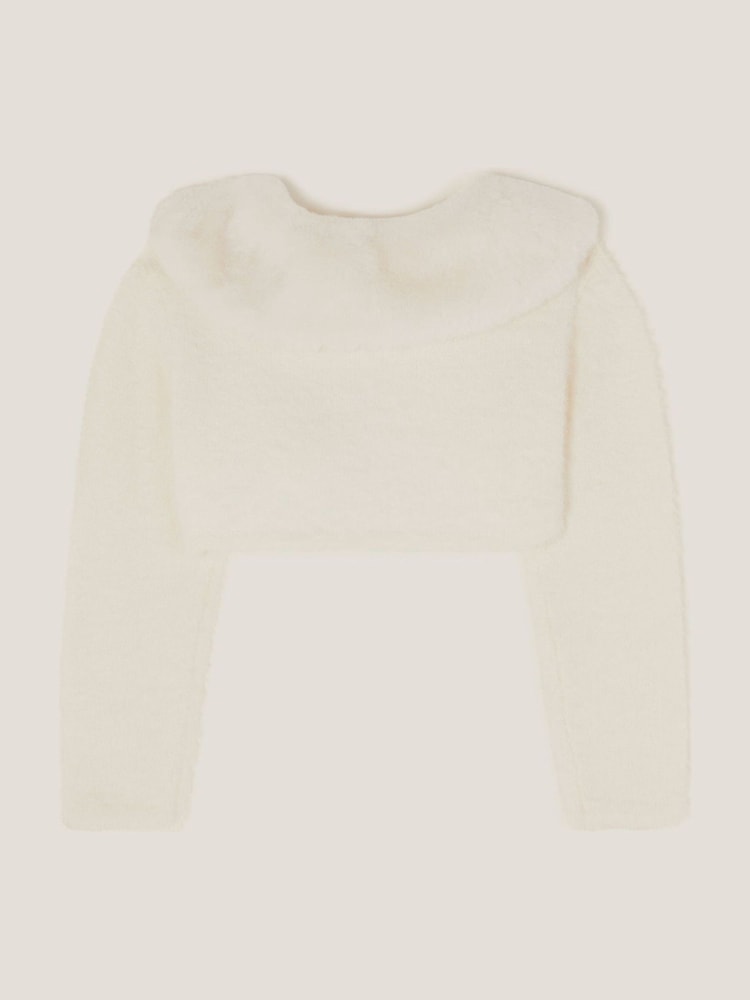 Monsoon Cream Baby Detachable Collar Fuzzy Cardigan - Image 2 of 3 Monsoon Cream Baby Detachable Collar Fuzzy Cardigan - Image 2 of 3